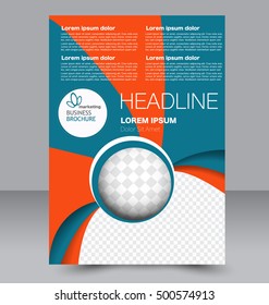 Abstract flyer design background. Brochure template. To be used for magazine cover, business mockup, education, presentation, report.  Blue and orange color.