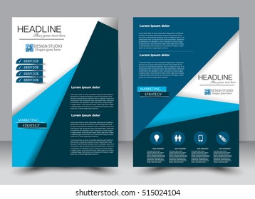 Abstract flyer design background. Brochure template. Annual report cover. Can be used for magazine, business mockup set, education, presentation. Vector illustration a4 size. Blue color.