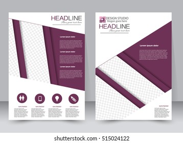 Abstract flyer design background. Brochure template. Annual report cover. Can be used for magazine, business mockup set, education, presentation.  Vector illustration a4 size. Purple color