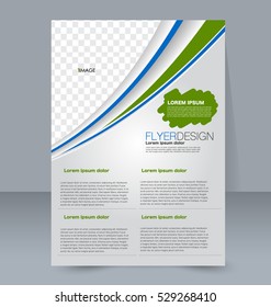 Abstract flyer design background. Brochure template. For magazine cover, business mockup, education, presentation, report. Vector illustration. Green and blue color.