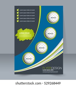 Abstract flyer design background. Brochure template. For magazine cover, business mockup, education, presentation, report. Vector illustration. Green, grey, and blue color.