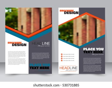 Abstract flyer design background. Brochure template. Annual report cover. Can be used for magazine, business mockup set, education, presentation. Vector illustration a4 size.  Blue and orange color.