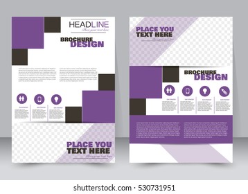 Abstract flyer design background. Brochure template. Annual report cover. Can be used for magazine, business mockup set, education, presentation. Vector illustration a4 size.  Purple color.