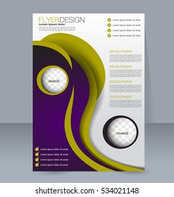 Abstract flyer design background. Brochure template. For magazine cover, business mockup, education, presentation, report. Vector illustration. Green and purple color