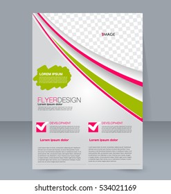 Abstract flyer design background. Brochure template. For magazine cover, business mockup, education, presentation, report. Vector illustration. Green and pink color