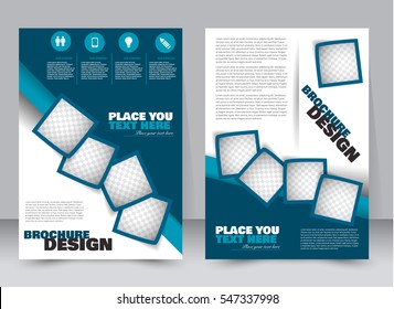 Abstract flyer design background. Brochure template. Annual report cover. Can be used for magazine, business mockup set, education, presentation. Vector illustration a4 size.  Blue color.