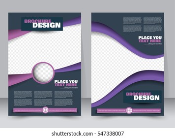 Abstract flyer design background. Brochure template. Annual report cover. Can be used for magazine, business mockup set, education, presentation. Vector illustration a4 size.  Purple color.