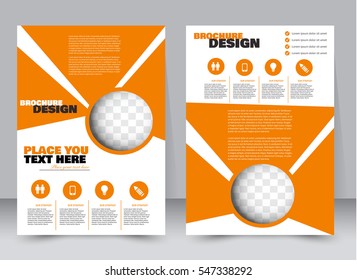 Abstract flyer design background. Brochure template. Annual report cover. Can be used for magazine, business mockup set, education, presentation. Vector illustration a4 size.  Orange color.