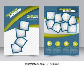 Abstract flyer design background. Brochure template. Annual report cover. Can be used for magazine, business mockup set, education, presentation. Vector illustration a4 size.  Green and blue color.