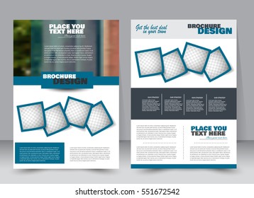Abstract flyer design background. Brochure template. Annual report cover. Can be used for magazine, business mockup set, education, presentation. Vector illustration a4 size.  Blue color