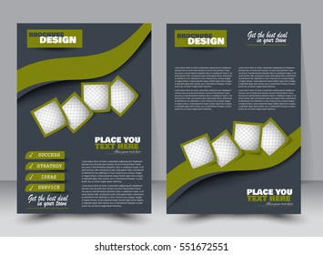 Abstract flyer design background. Brochure template. Annual report cover. Can be used for magazine, business mockup set, education, presentation. Vector illustration a4 size. Green and grey color