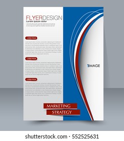 Abstract flyer design background. Brochure template. For magazine cover, business mockup, education, presentation, report. Vector illustration. Blue and red color.