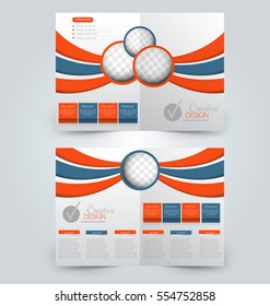 Abstract flyer design background. Brochure template. Can be used for magazine cover, business mockup, education, presentation, report.  Orange and blue color