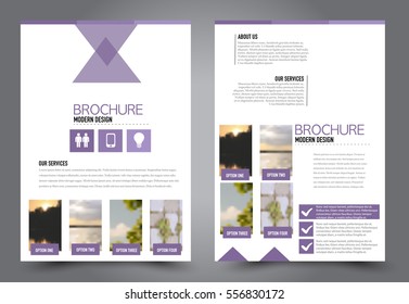 Abstract flyer design background. Brochure template. Annual report cover. Magazine, business mockup set, education, presentation slide. Vector illustration a4 size.  Purple color