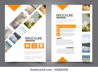 Abstract flyer design background. Brochure template. Annual report cover. Magazine, business mockup set, education, presentation slide. Vector illustration a4 size.  Orange color.