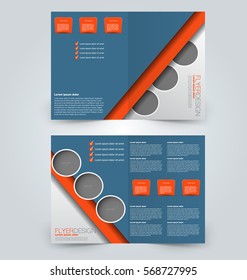 Abstract flyer design background. Brochure template. Can be used for magazine cover, business mockup, education, presentation, report.  Blue and orange color.
