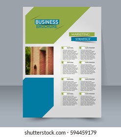 Abstract flyer design background. Brochure template. For magazine cover, business mockup, education, presentation, report. Vector illustration. Blue and green color.