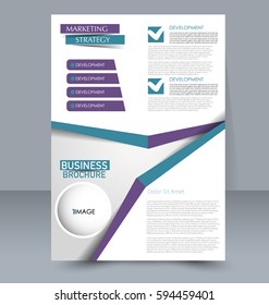 Abstract flyer design background. Brochure template. For magazine cover, business mockup, education, presentation, report. Vector illustration. Blue and purple color.