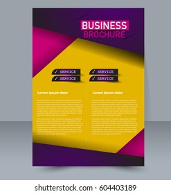 Abstract flyer design background. Brochure template. For magazine cover, business mockup, education, presentation, report. Vector illustration. Yellow, pink, and purple color
