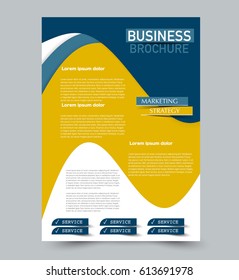 Abstract flyer design background. Brochure template. For magazine cover, business mockup, education, presentation, report. Vector illustration. Blue and yellow color