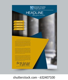 Abstract flyer design background. Brochure template. Can be used for magazine cover, business mockup, education, presentation, report. Yellow and blue color
