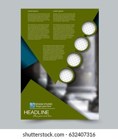Abstract flyer design background. Brochure template. Can be used for magazine cover, business mockup, education, presentation, report. Green and blue color