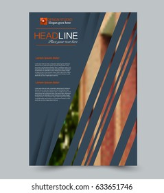 Abstract flyer design background. Brochure template. Can be used for magazine cover, business mockup, education, presentation, report. Grey and orange color
