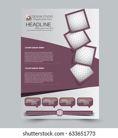 Abstract flyer design background. Brochure template. Can be used for magazine cover, business mockup, education, presentation, report. Purple color