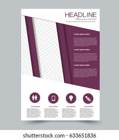 Abstract flyer design background. Brochure template. Can be used for magazine cover, business mockup, education, presentation, report. Purple color