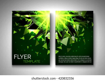 Abstract flyer design. Particles splash, explosion effect. Vector graphic template for poster, cover, brochure.