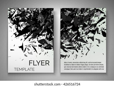 Abstract flyer design. Particles splash, effect. Vector graphic template for flyer, poster, cover, brochure.