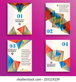 Abstract Flyer Design Template, Letterhead with Colorful Poly Art Style Details and Company Logo. Vector Illustration.  