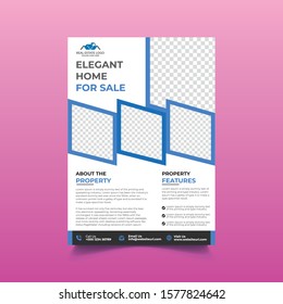 Abstract Flyer design template - Vector. Blue rectangle figure text frame surface. A4 brochure cover design. Fancy title sheet model. City view icon. Creative vector front page art.