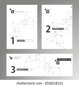 Plantilla de volante abstracta con libro de portada negra que conecta puntos sobre fondo blanco. Cartel, pancarta, folleto, volante. Concepto de tecnología científica. Tarjeta de visita. Diseño de portada creativa