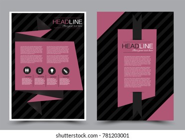 Abstract flyer template.  Black and pink color. Vector illustration.