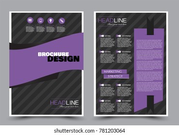 Abstract flyer template.  Black and purple color. Vector illustration.