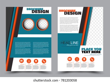 Abstract flyer template.  Blue and orange color. Vector illustration.