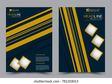 Abstract flyer template.  Blue and yellow color. Vector illustration.