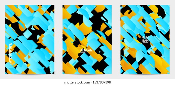 Abstract flyer template with bright colored random stripes. Dynamic modern design with scattered gradient geometric shapes. Simple colorful futuristic elements. Sport music social media layout.