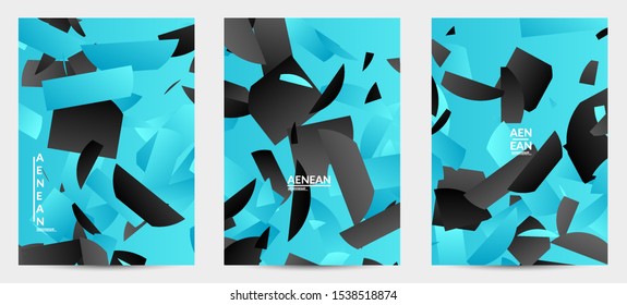 Abstract flyer template with bright colored random stripes. Dynamic modern design with scattered gradient geometric shapes. Simple colorful futuristic elements. Sport music social media layout.