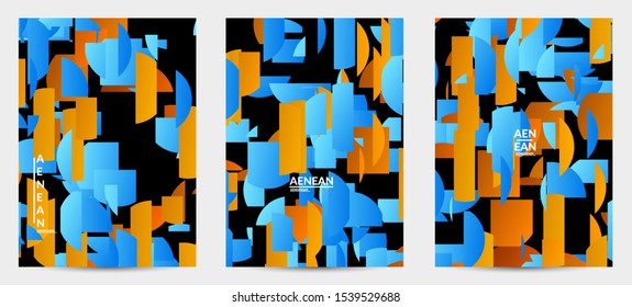 Abstract flyer template with bright colored random stripes. Dynamic modern design with scattered gradient geometric shapes. Simple colorful futuristic elements. Sport music social media layout.