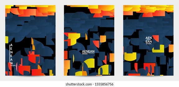 Abstract flyer template with bright colored random stripes. Dynamic modern design with scattered gradient geometric shapes. Simple colorful futuristic elements. Sport music social media layout.