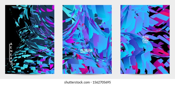 Abstract flyer template with bright colored random small particle explosion. Sport or music social media layout. Optical art dynamic background with outer space motion. Futuristic vector.