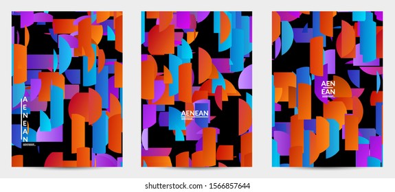 Abstract flyer template with bright colored random stripes. Dynamic modern design with scattered gradient geometric shapes. Simple colorful futuristic elements. Sport music social media layout.