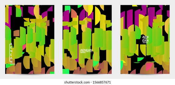 Abstract flyer template with bright colored random stripes. Dynamic modern design with scattered gradient geometric shapes. Simple colorful futuristic elements. Sport music social media layout.