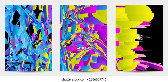 Abstract flyer template with bright colored random small particle explosion. Sport music social media layout. Optical art dynamic background with outer space motion. Futuristic vector.