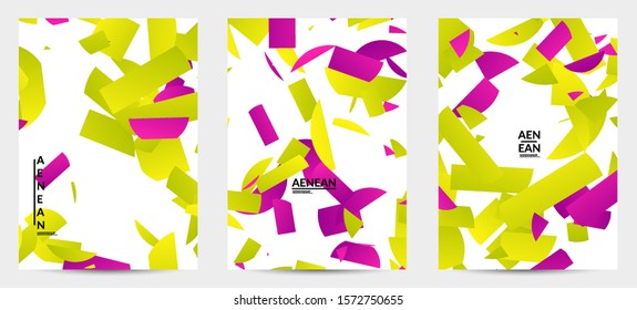 Abstract flyer template with bright colored random stripes. Dynamic modern design with scattered gradient geometric shapes. Simple colorful futuristic elements. Sport music social media layout.