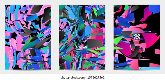 Abstract flyer template with bright colored random small particle explosion. Sport music social media layout. Optical art dynamic background with outer space motion. Futuristic vector.