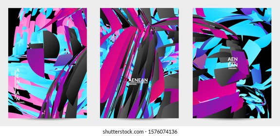 Abstract flyer template with bright colored random small particle explosion. Sport music social media layout. Optical art dynamic background with outer space motion. Futuristic vector.
