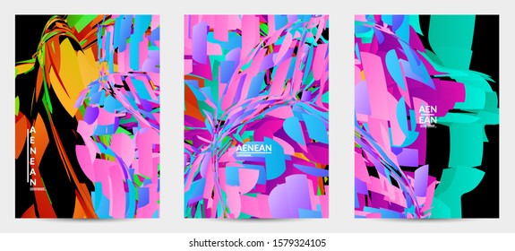 Abstract flyer template with bright colored random small particle explosion. Sport music social media layout. Optical art dynamic background with outer space motion. Futuristic vector.